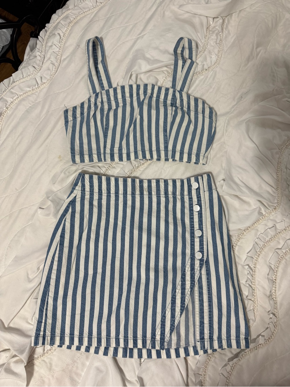 Blue and White Striped Skirt & Top Set